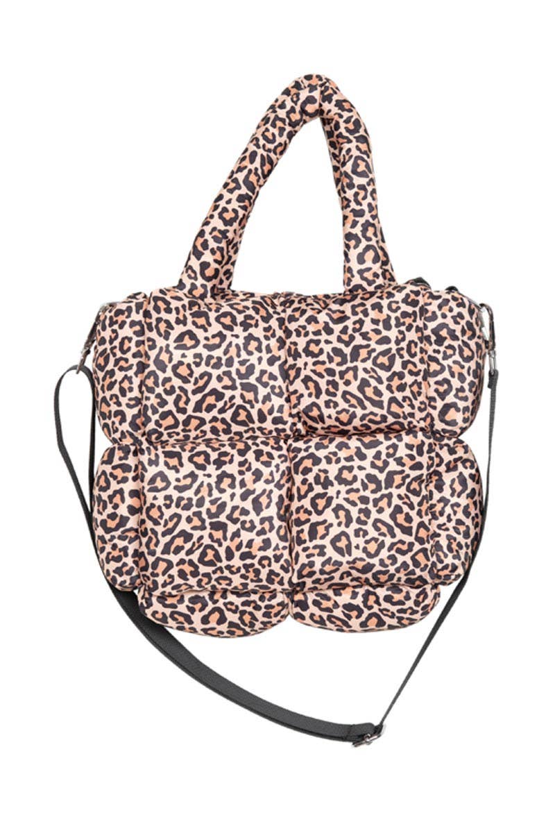 Brown Leopard Print Mini Puffer Tote