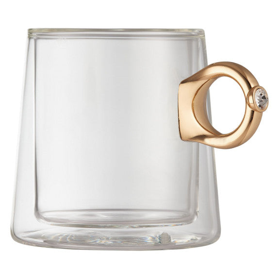 Glass Double Wall Tiffany Mug Gold Handle 280ml