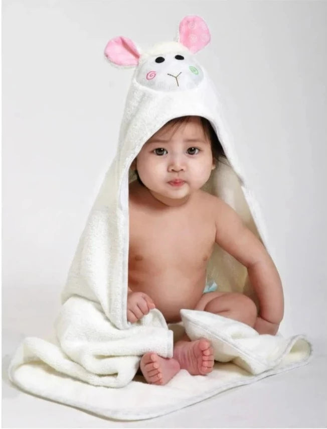 Serviette de Bain Bébé Personnalisée - Capuche Snow Terry - Lola Agneau