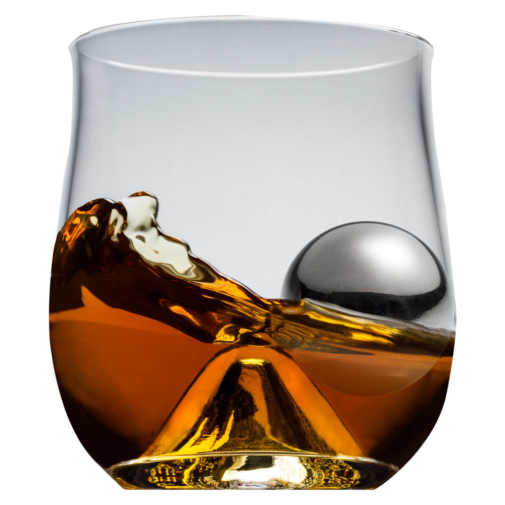 Whiskey Glassl Set with Steel Ice Ball, Tongue and Pouch