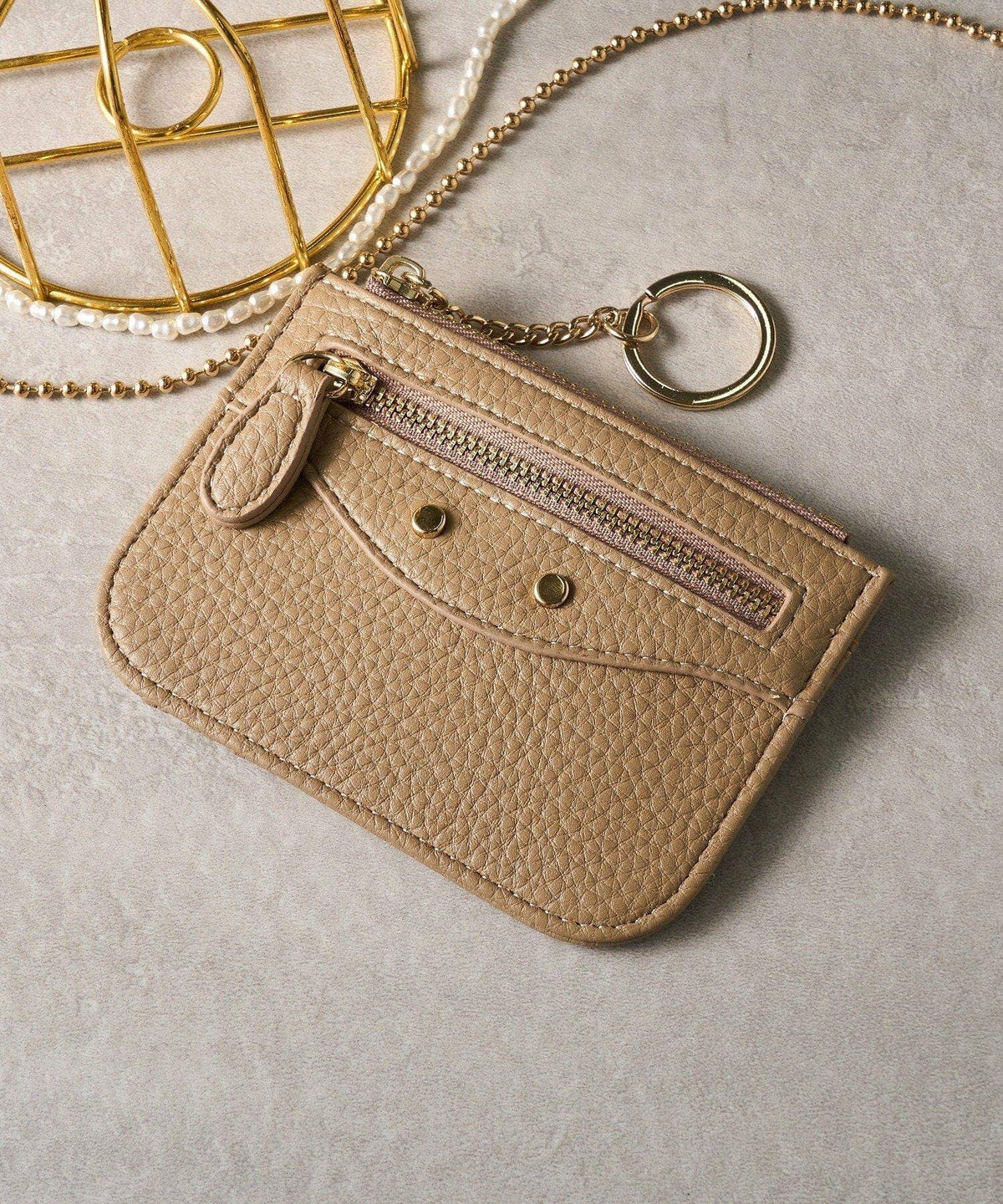 Porte-cartes/Monnayeur avec porte-clés : marron clair