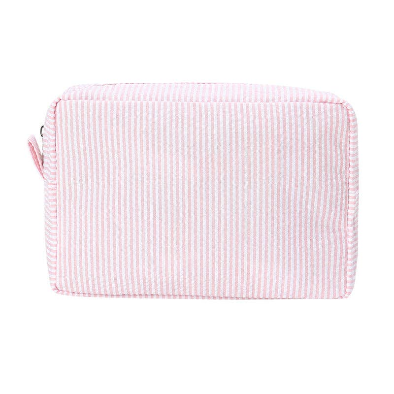 Personalized Seersucker Striped Toiletry Bag - pink