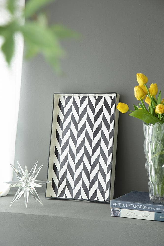 Black and white zigzag Tray- medium