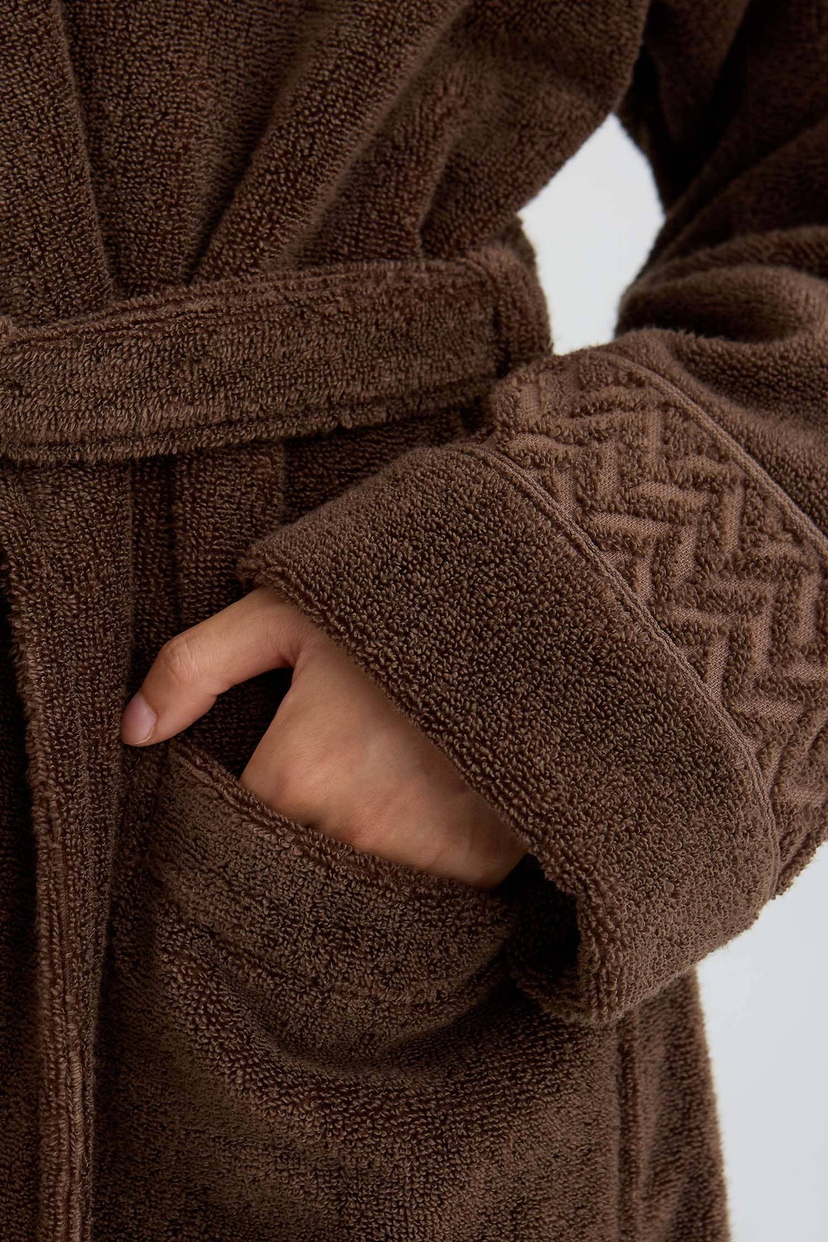 Bamboo Towelling Robe In Mocha