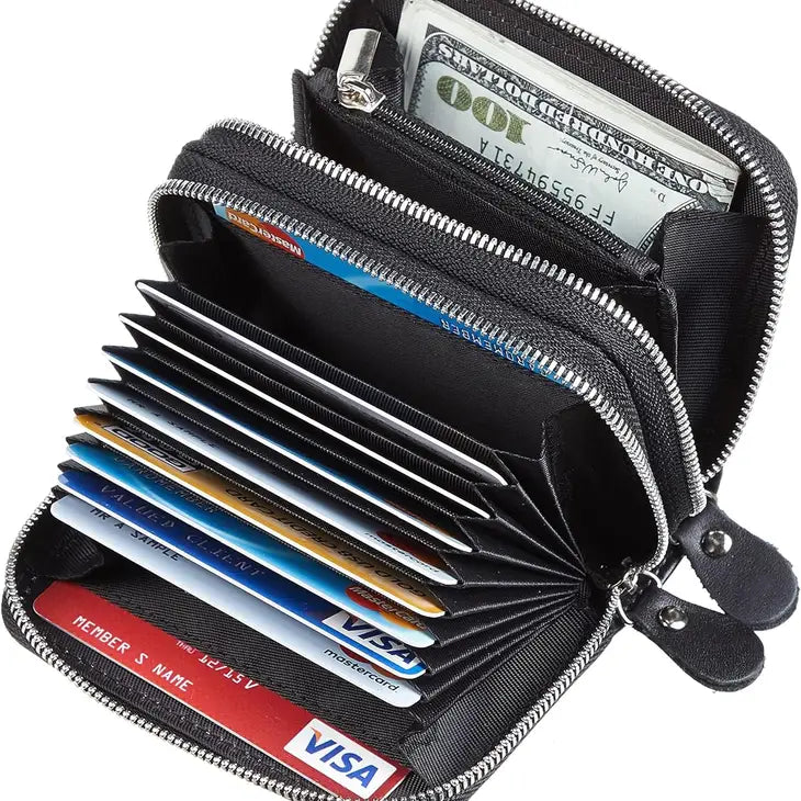 Leather Credit Card Holder & Wallet - Dusty Pink