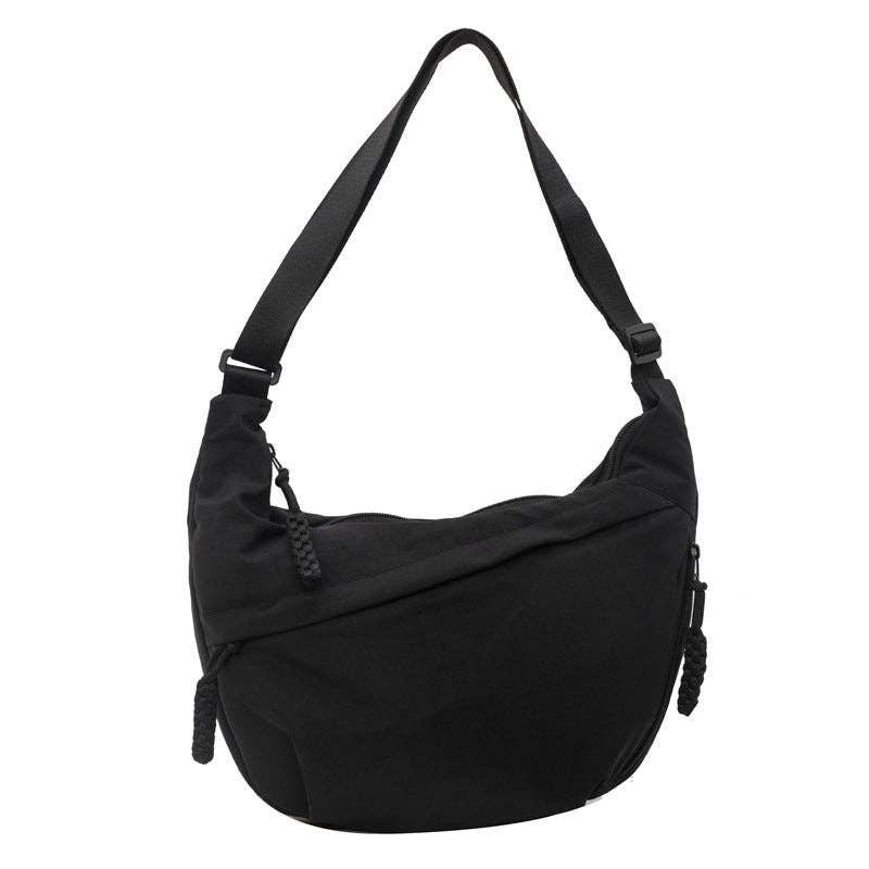 Nylon Large Capacity Shoulder Bag - black