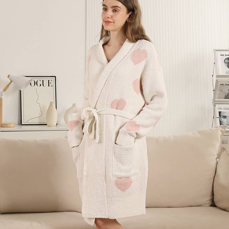 Peignoir doux à motif cœurs avec poches avant