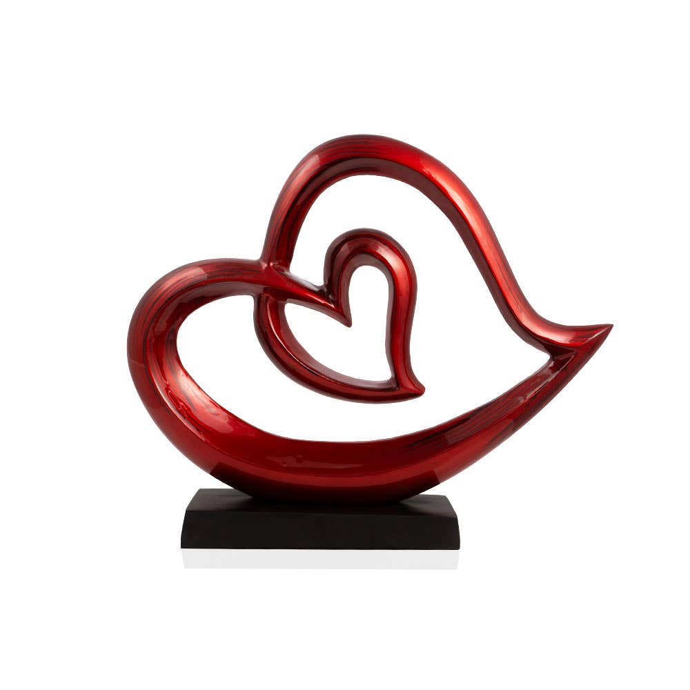 Corazones Red Glaze Twin Hearts on Base