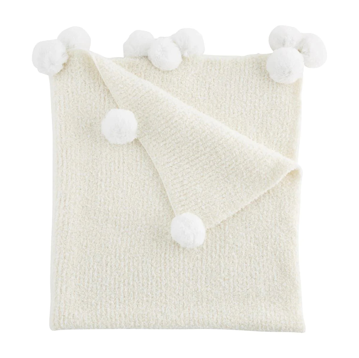 BLANKET- CHENILLE POM POMS- White