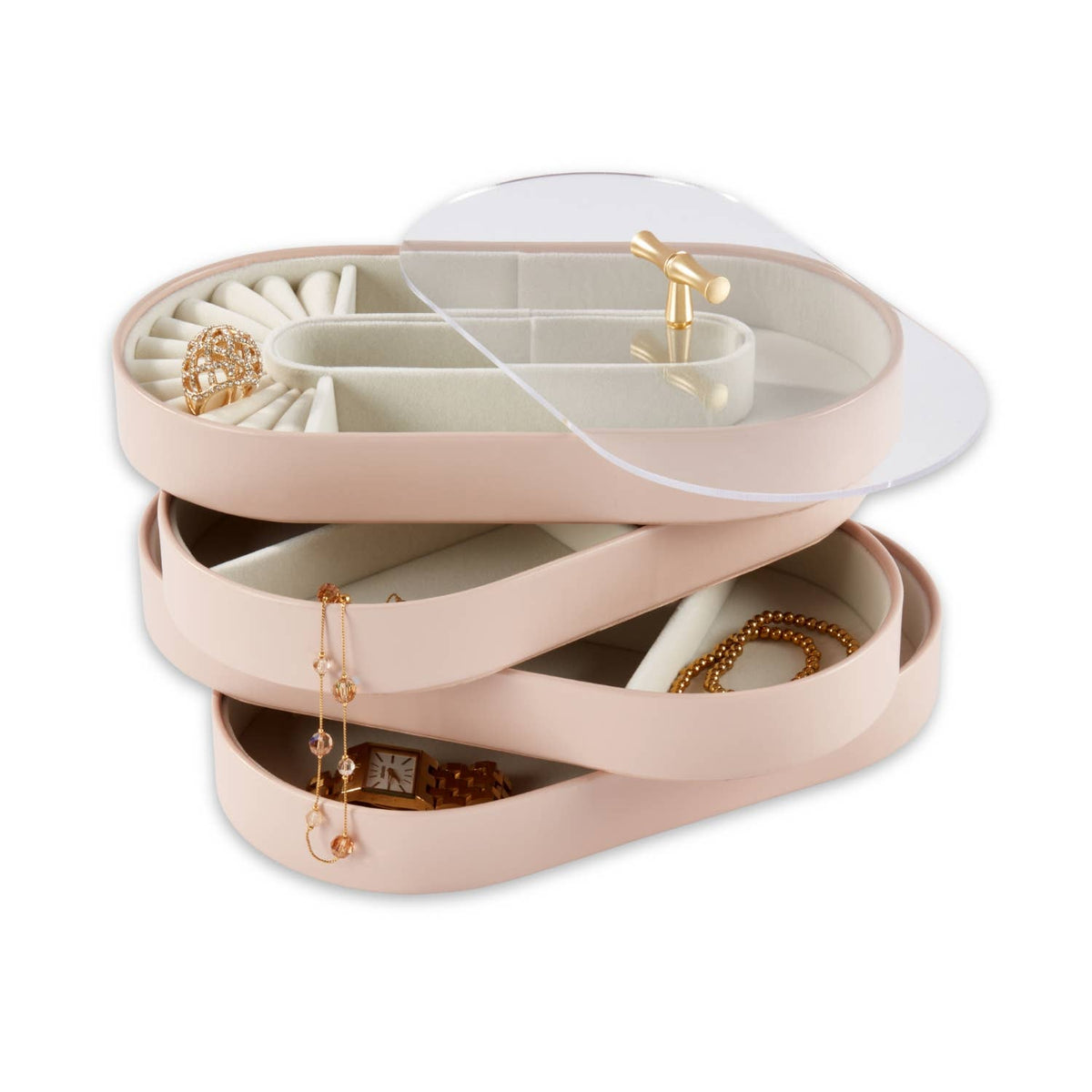 Personalized 4-tier Jewelry Tray Pink