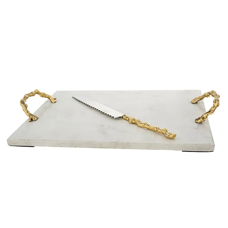 White Marble Challah board w/knife