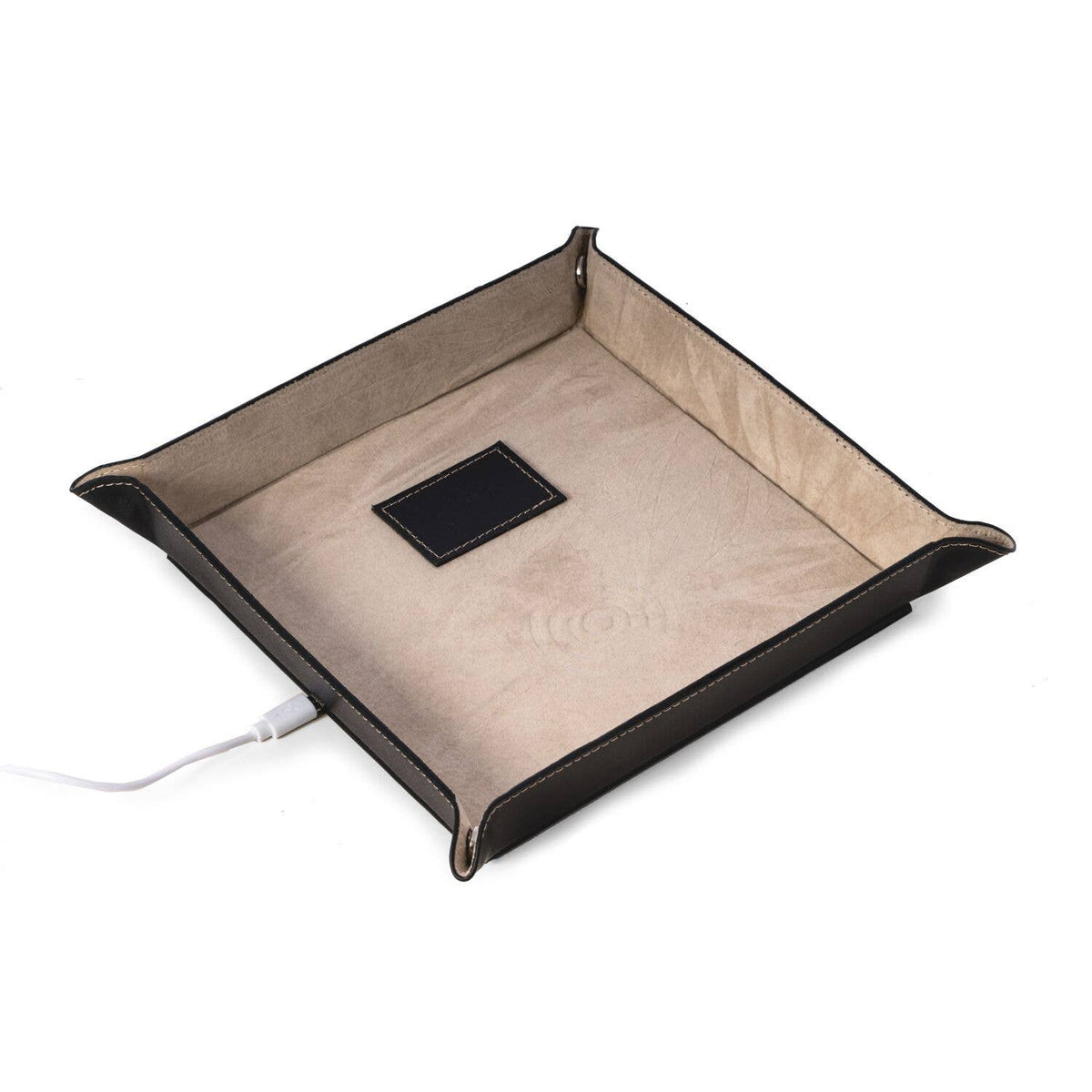 Plateau en cuir noir avec chargeur sans fil