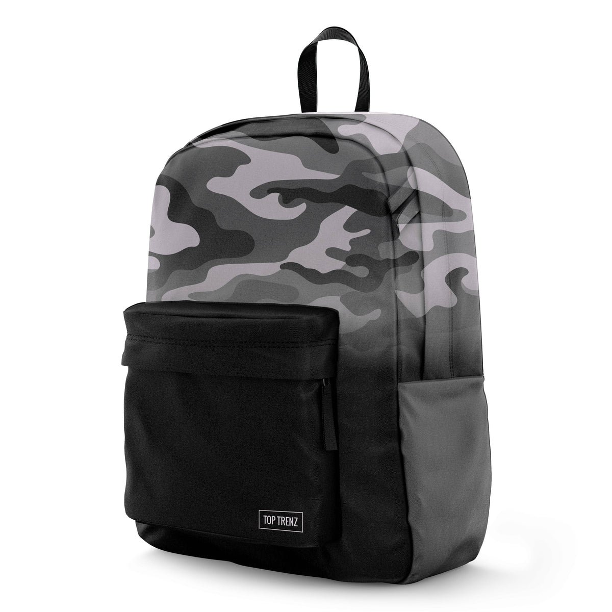 Grey Camoflauge Color Block Canvas 2-Zipper Backpack