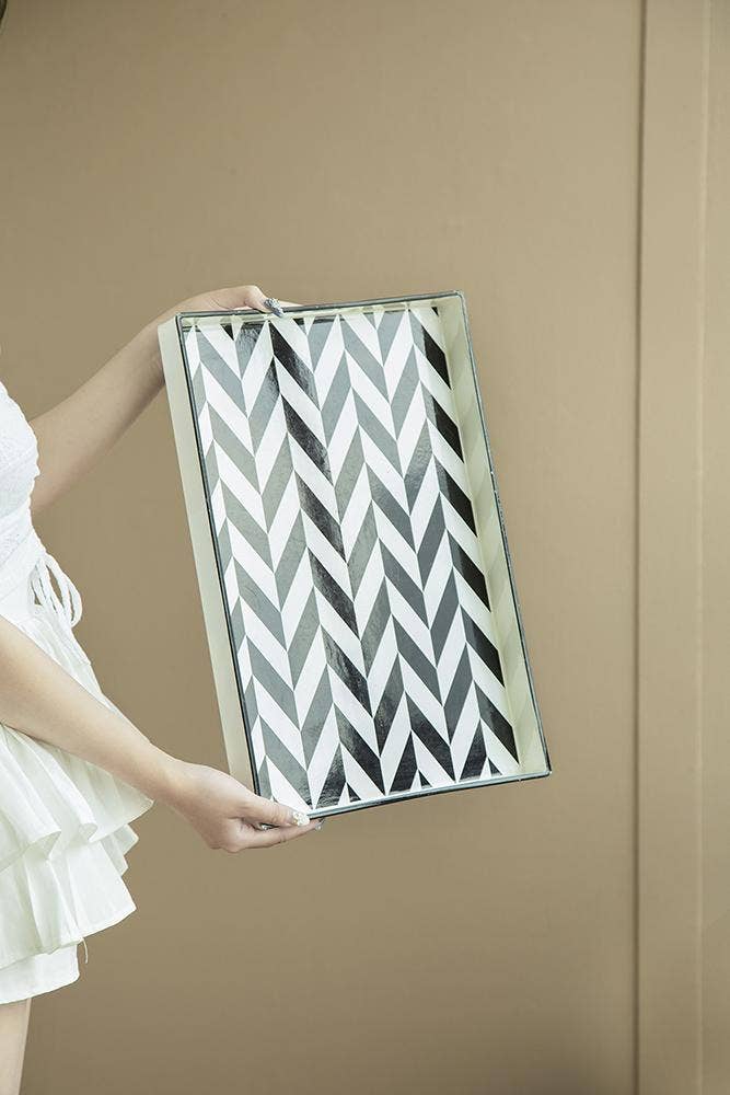 Black and white zigzag Tray- medium