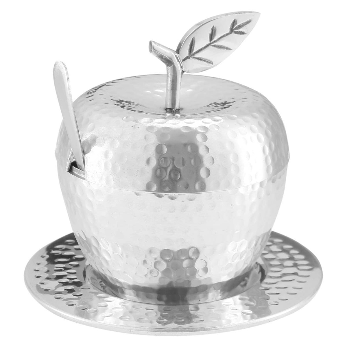 Honey Dish Steel Hammered w/ Tray & Spoon