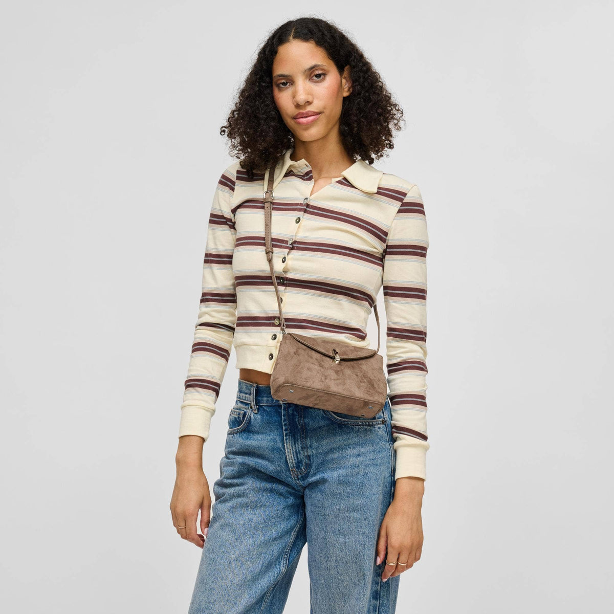Vegan leather shoulder/crossbody bag - taupe