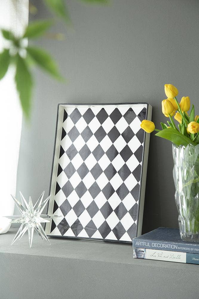 Black and white checkerboard Tray- large