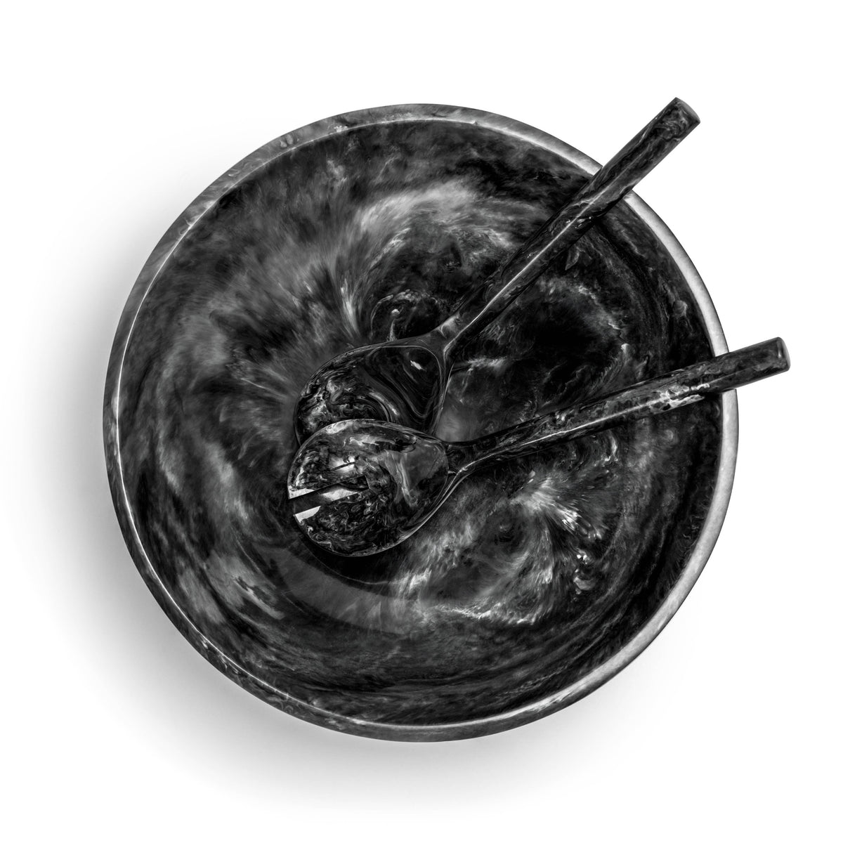 Resin Bowl and servers - Black & White Swirl