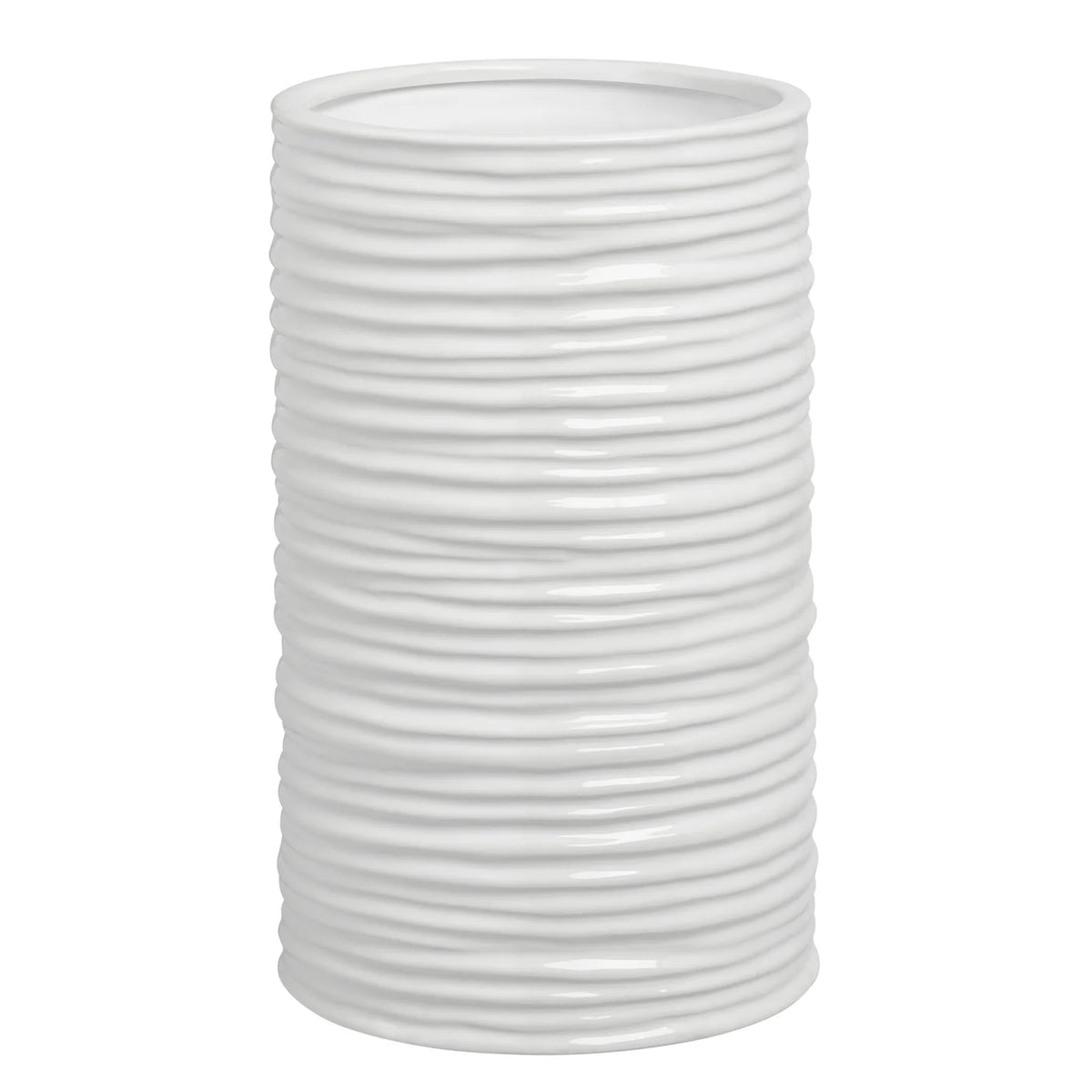 Vase - Cylinder Ripple White Ceramic -9.75"