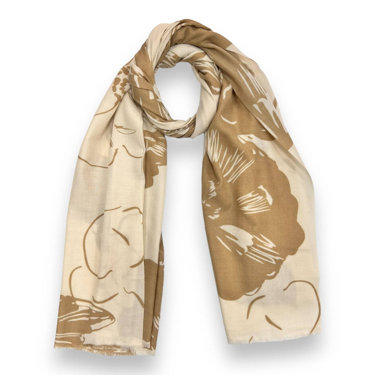 Imprimé esquisse florale sur écharpe de poids moyen : Beige