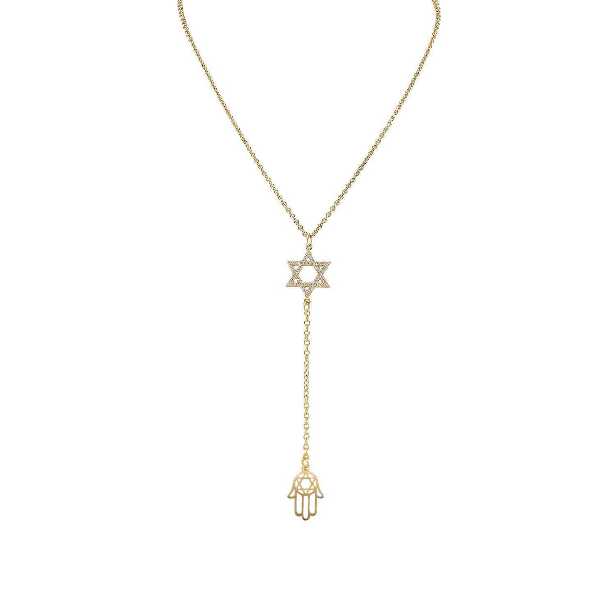Star of David and hamsa Lariat Necklace
