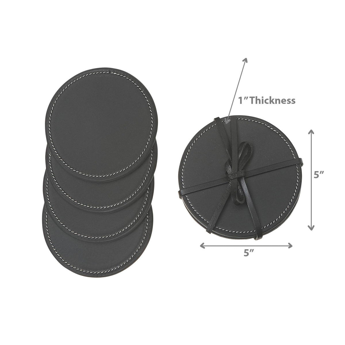 Dessous de verre ronds en cuir véritable noir (lot de 4)