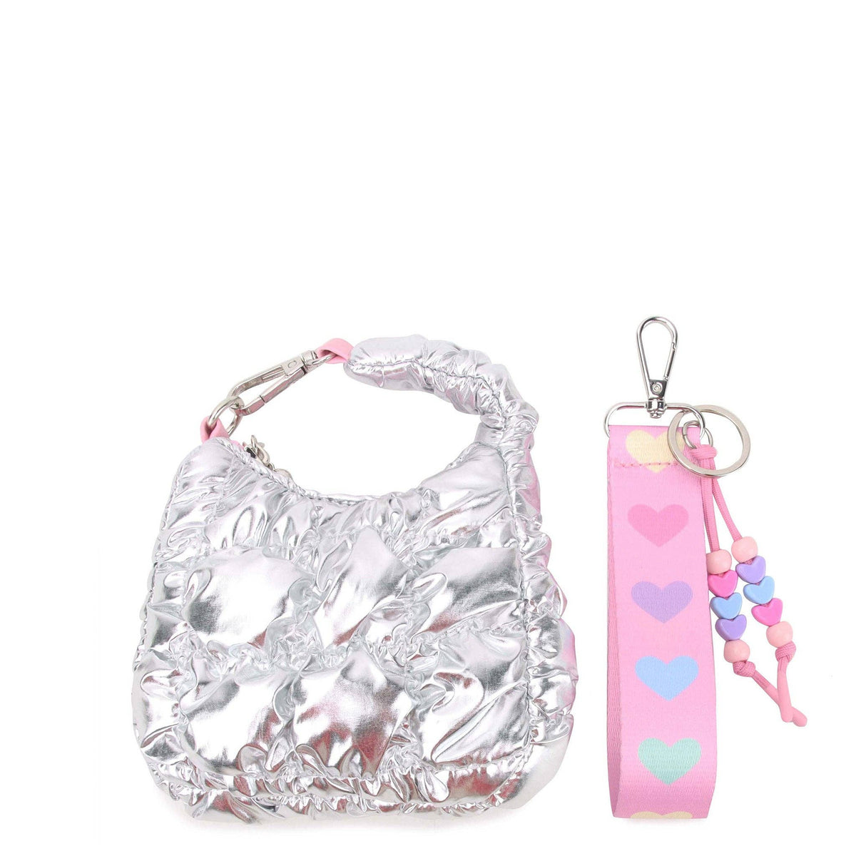 Quilted Mini Hobo Silver Metallic Bag Charm Set