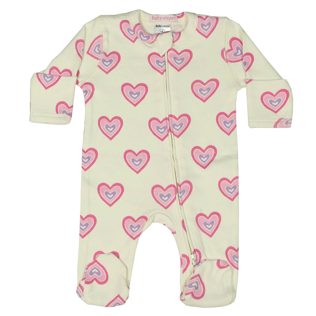 Baby Zipper Footie - Soft Heart