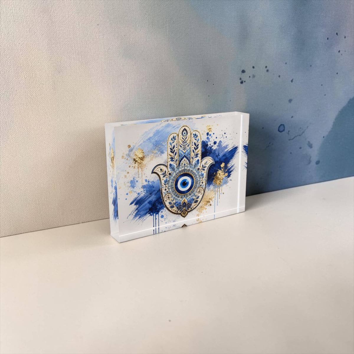 Hamsa Evil Eye Crystal Block