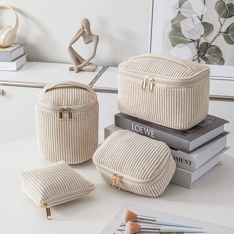 Beige Corduroy cosmetic bag travel bag - 4pcs set