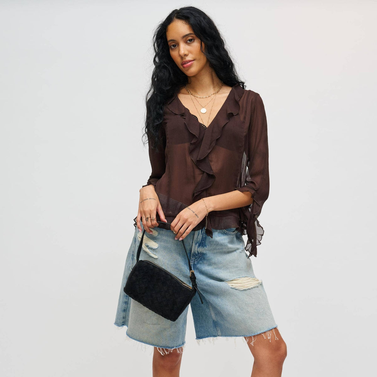 Vegan leather woven Shoulder Bag