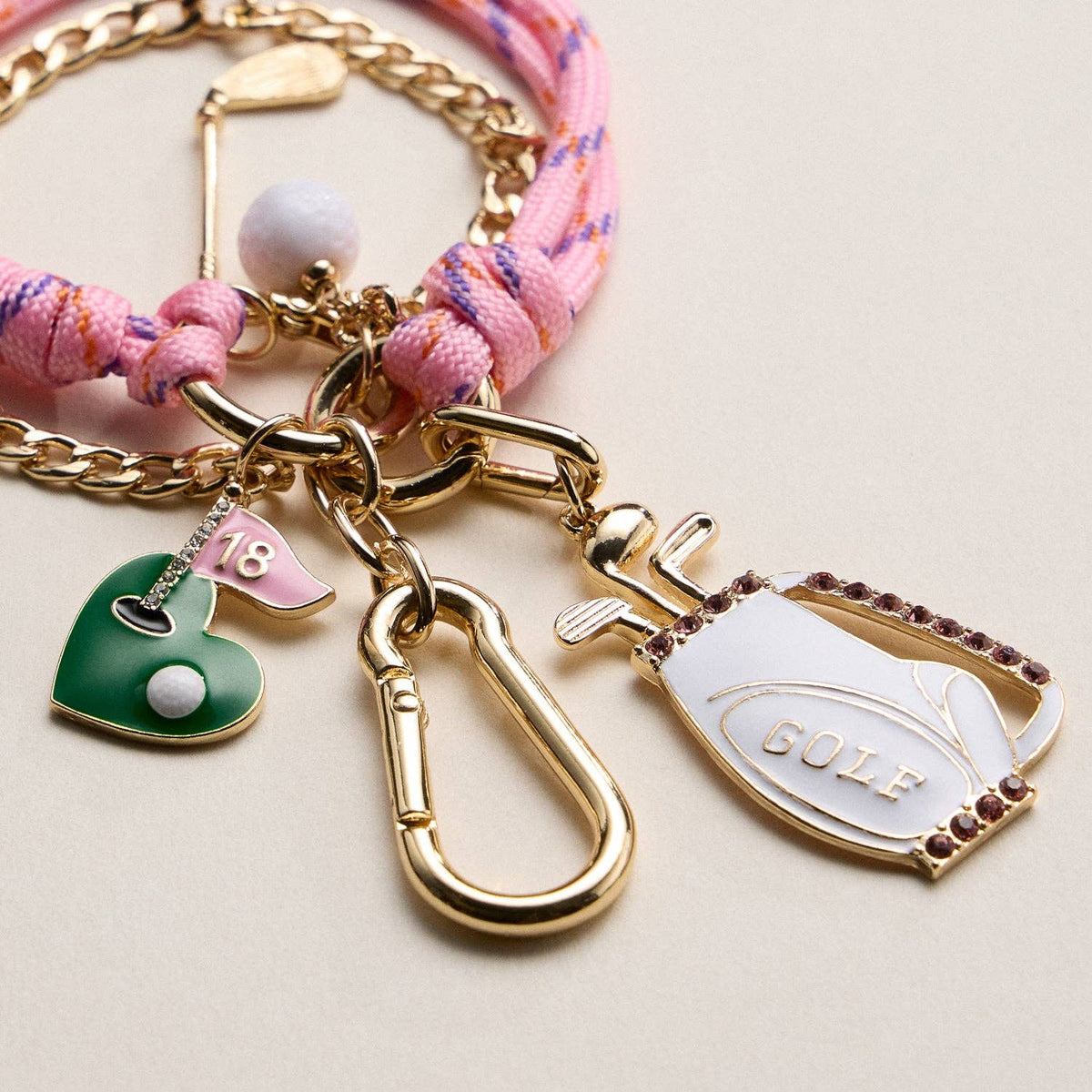 Bracelet porte-clés à breloque de golf rose