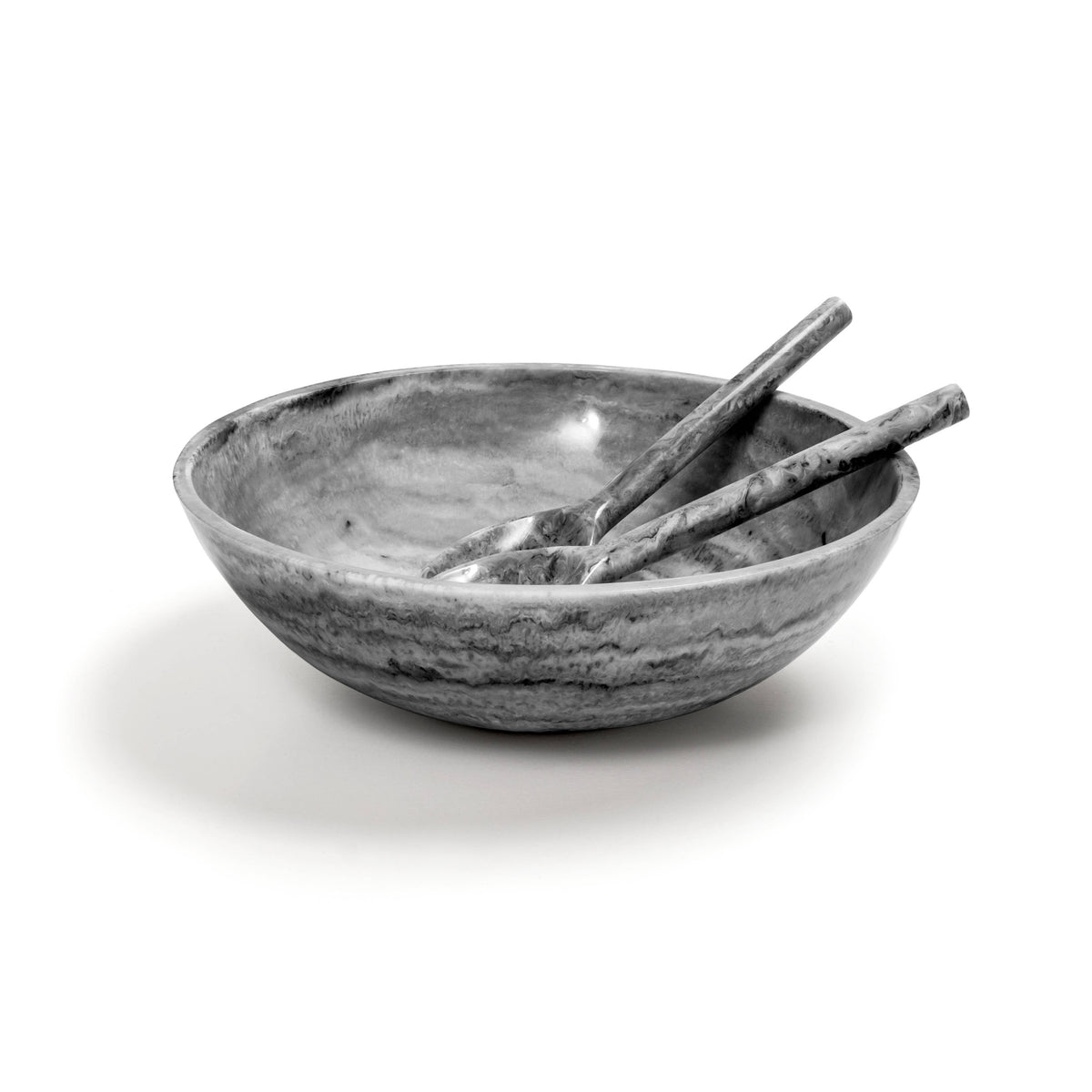 Resin Bowl and servers - White & Gray Swirl
