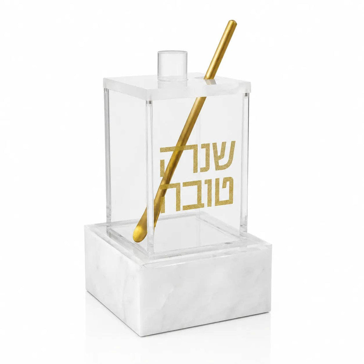 Rosh Hashana Pearl Marble Honey Dish - gold