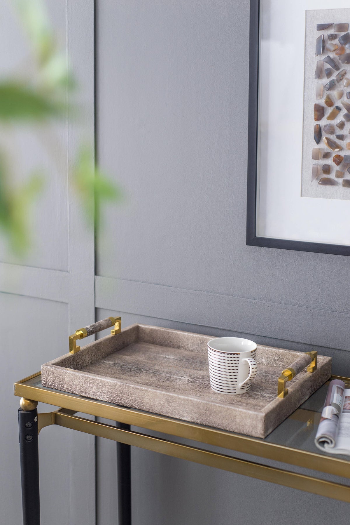 Grey Decorative faux leather Tray