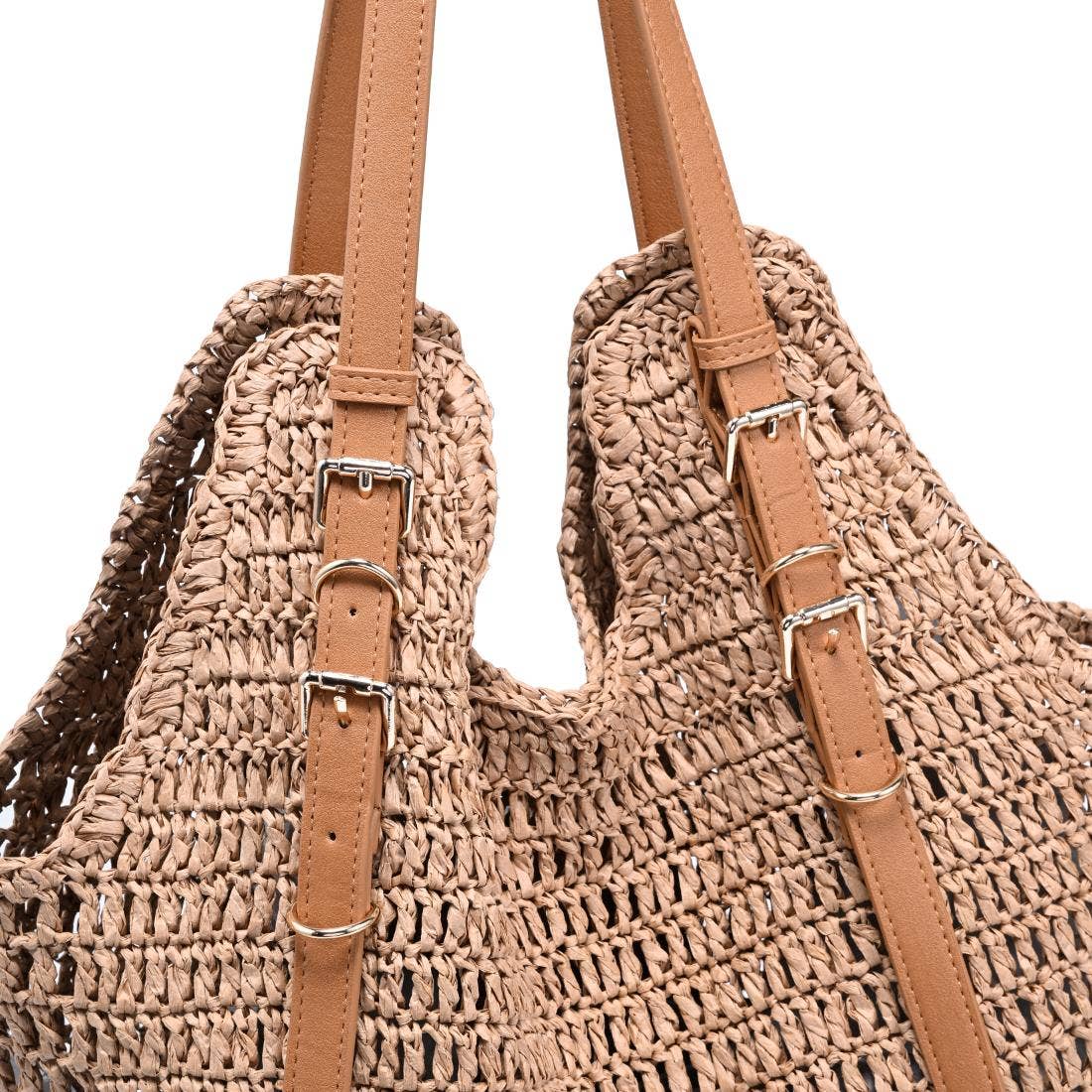 Sac cabas tissé main avec brides à boucle - naturel