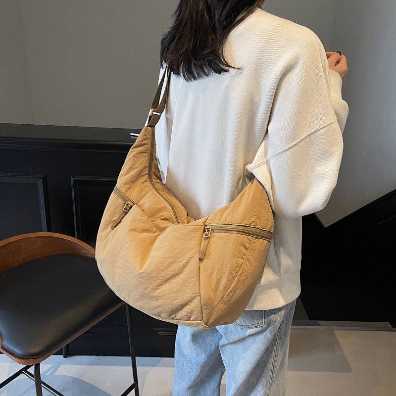 Casual Solid Color Nylon Shoulder Bag, khaki