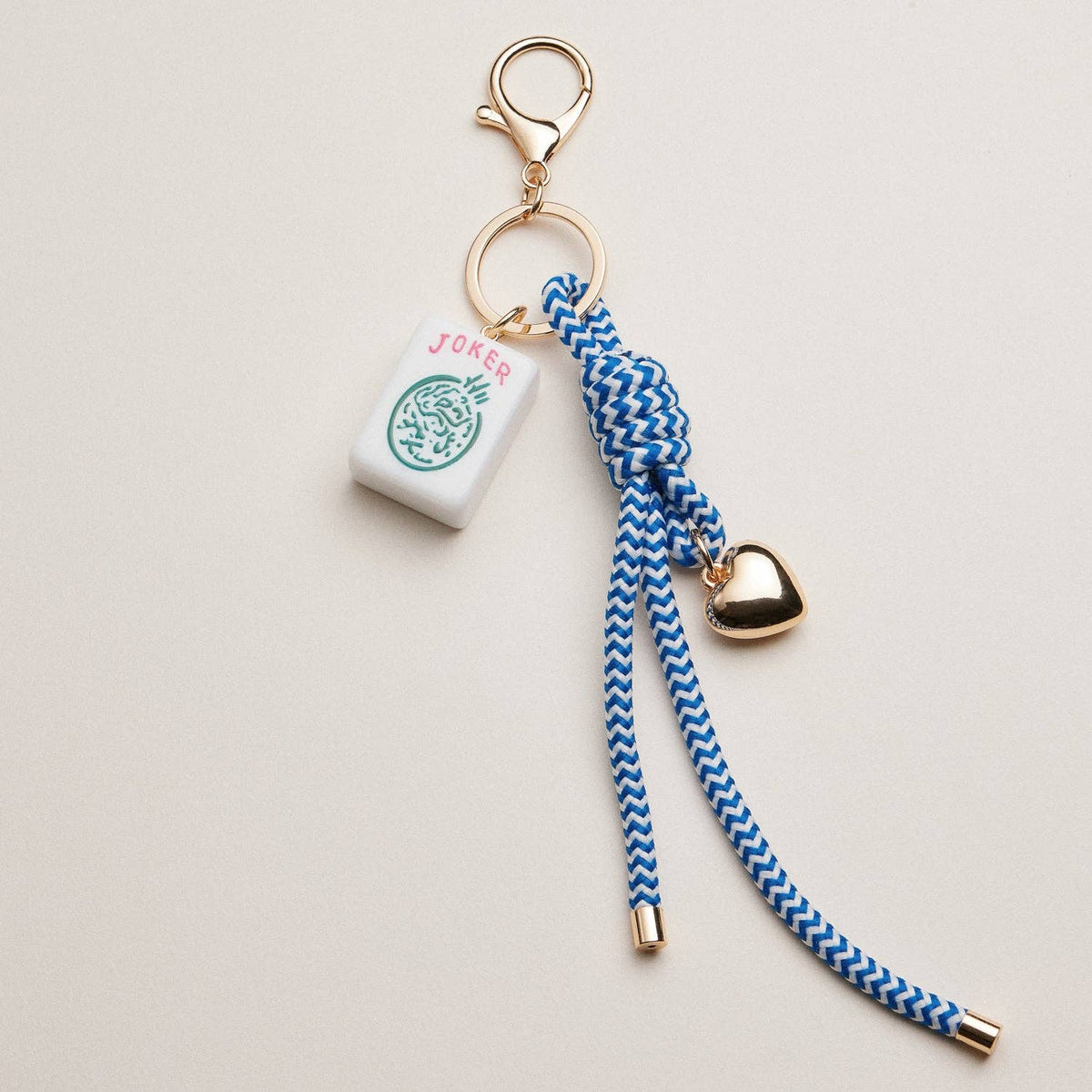 Mahjong Keychain with Heart Charm & Rope