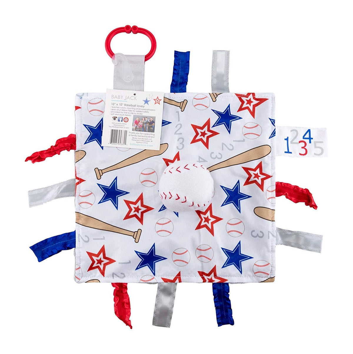 Baseball Baby Crinkle Tag Toy 10" x 10"