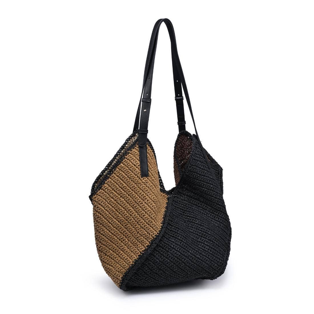 Cabas en raphia multicolore noir et naturel