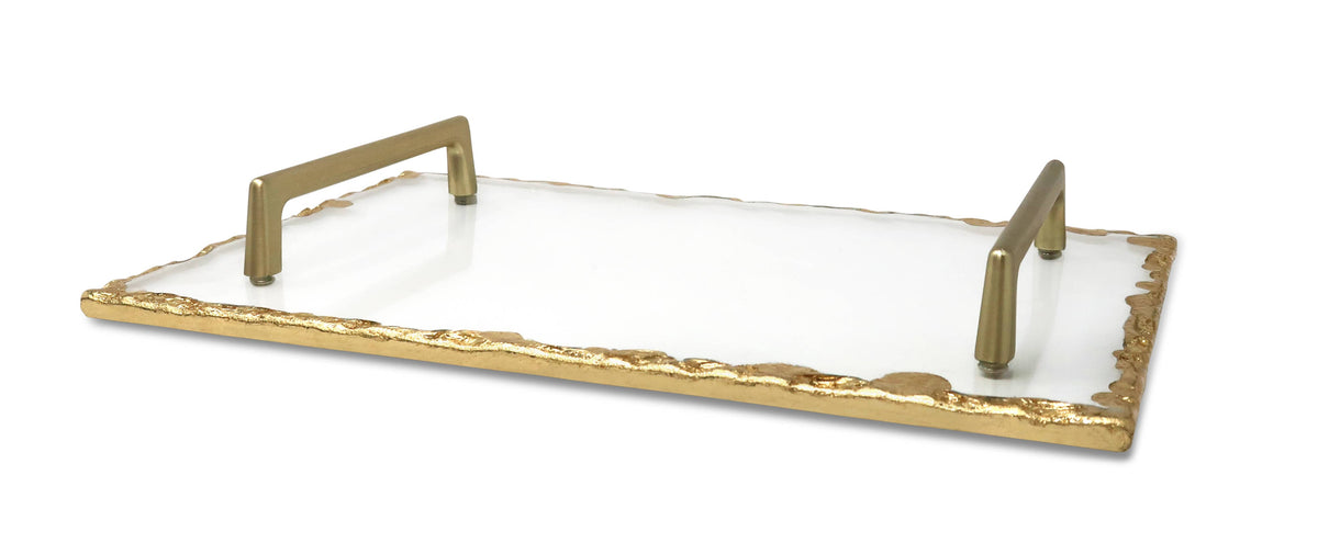 Glass Tray with Gold Rim and Handles