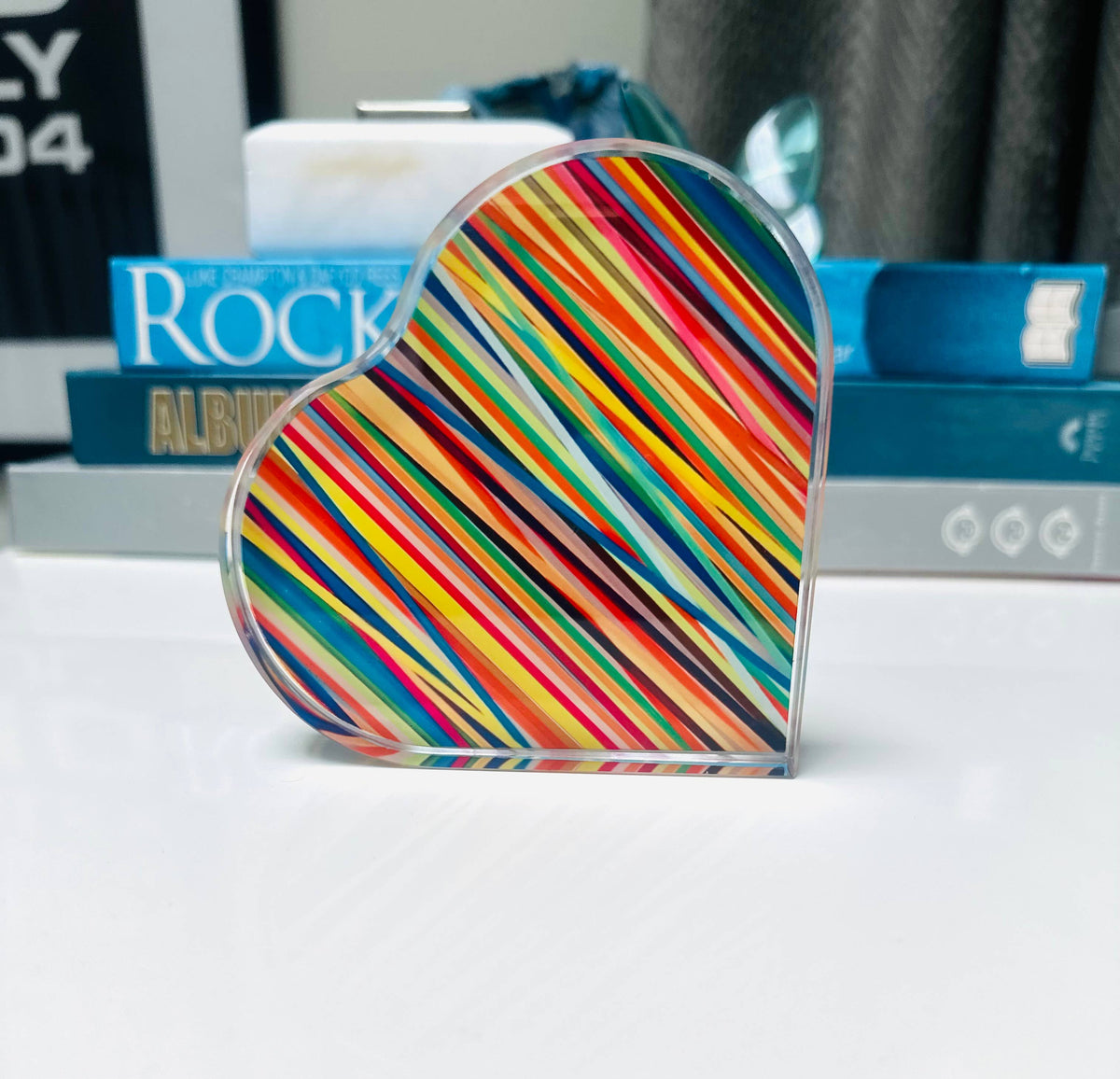 Colorful Abstract Lines Crystal Heart Decor 