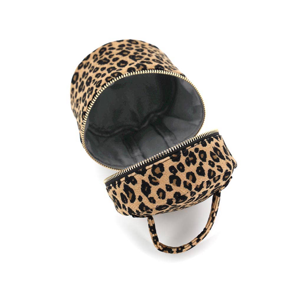 Leopard Print Cylinder Top Handle Bag