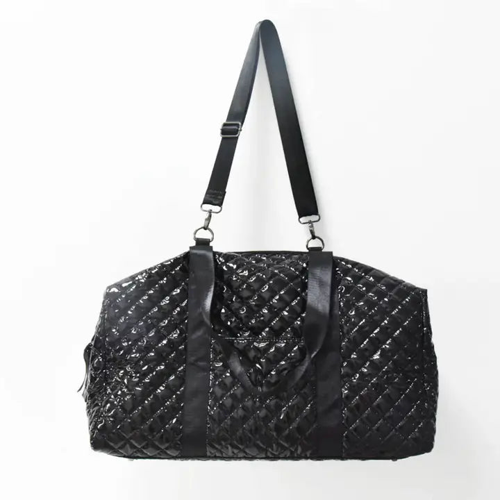 Sac week-end noir verni brillant effet diamant