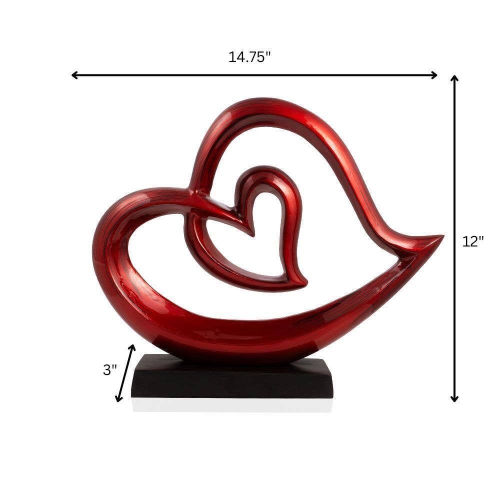 Corazones Red Glaze Twin Hearts on Base
