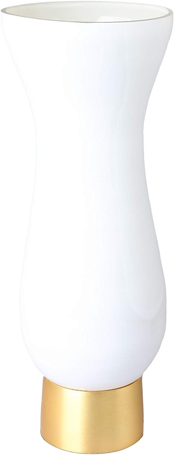 White Glass Vase with Gold Metal Base