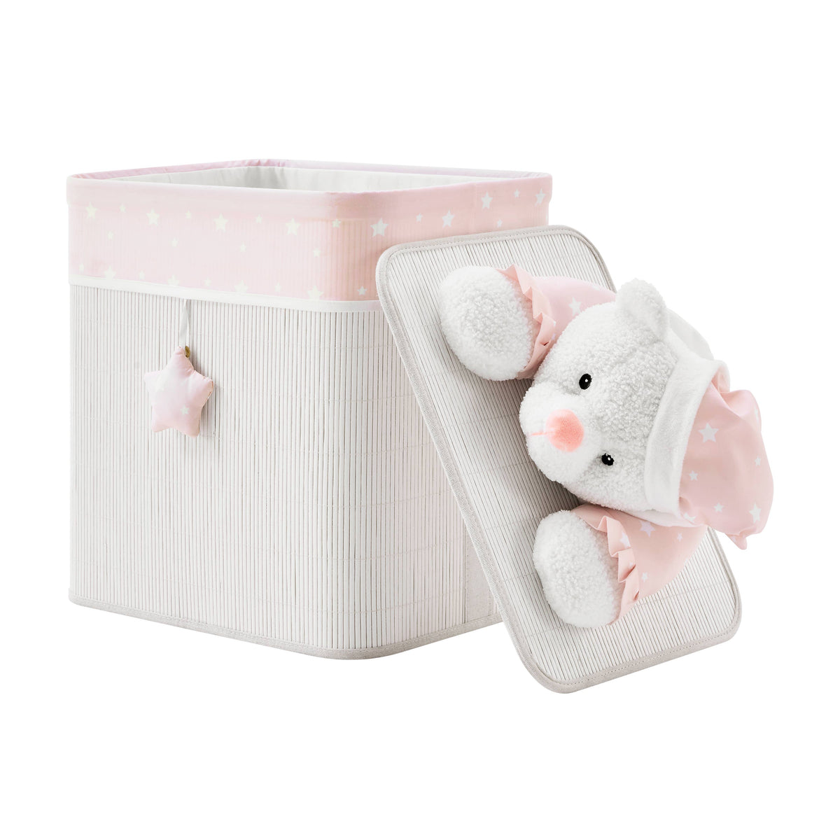 personalized Pink Teddy Bear Plush Bamboo storage box/Hamper