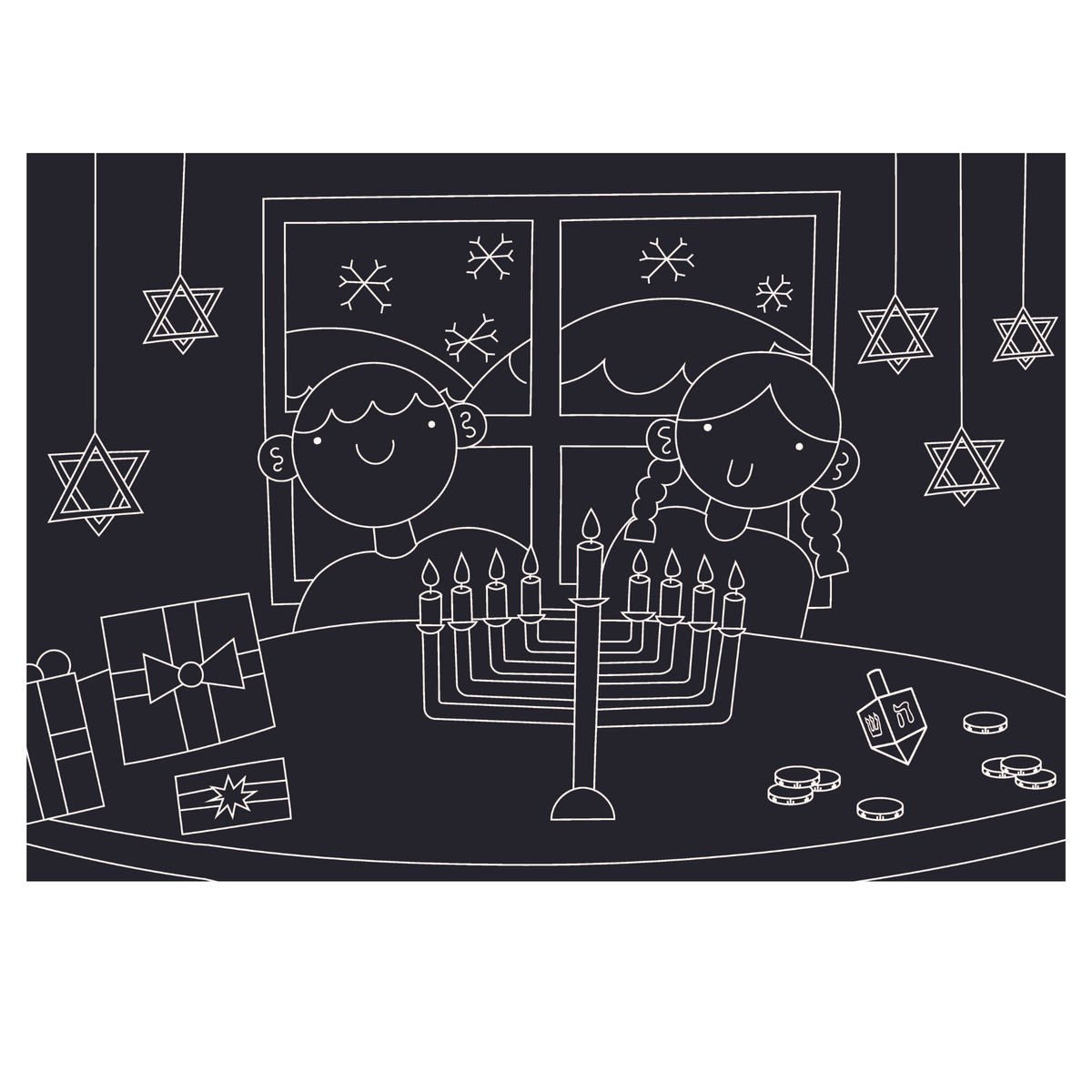 Reusable Coloring mat w/chalk crayons - Hanukkah