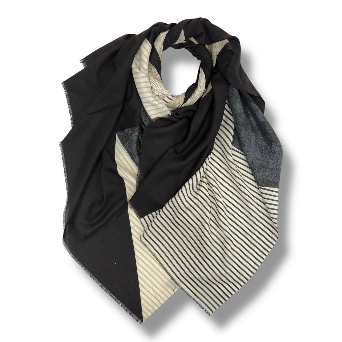 Monochrome Stripe Wool Blend Scarf - black
