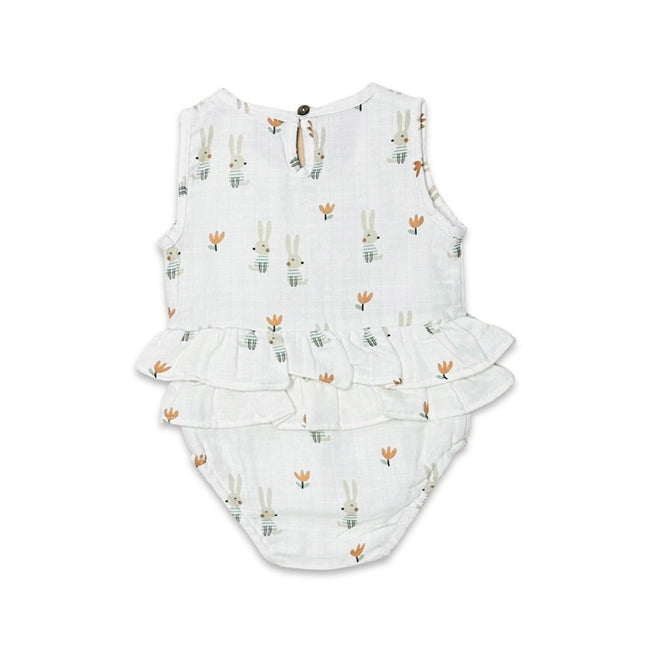 Bunny 2-Tier Ruffle Baby Romper (Organic Muslin)